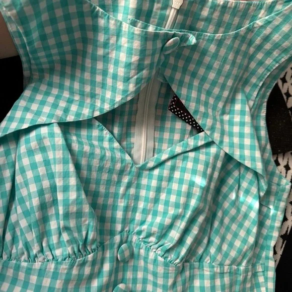 Voodoo Vixen Blue Gingham Retro Dress size M - Picture 6 of 6